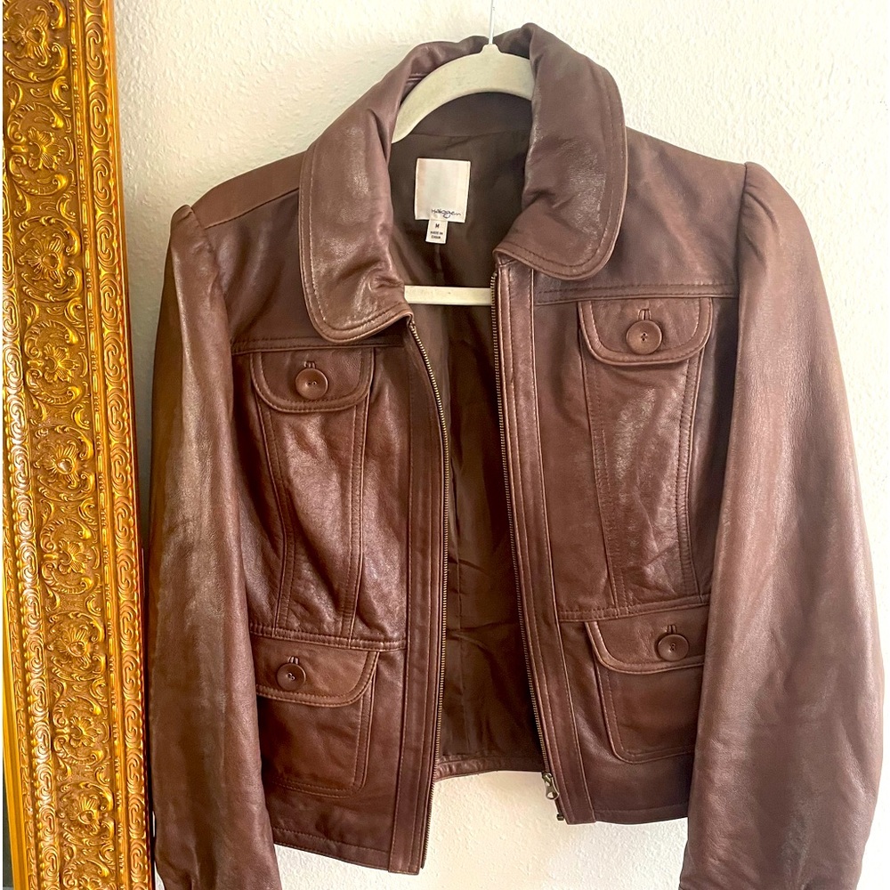 Halogen Leather Jacket Brown - image 2